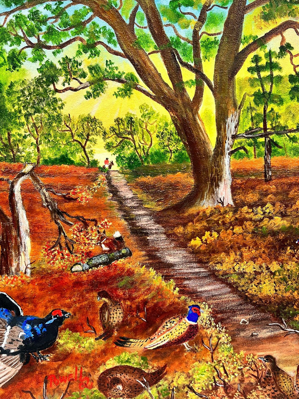 Ben Powellpheasants In Golden Autumn Leaves Woodland Pathway Contemporary British Painting photo for sale