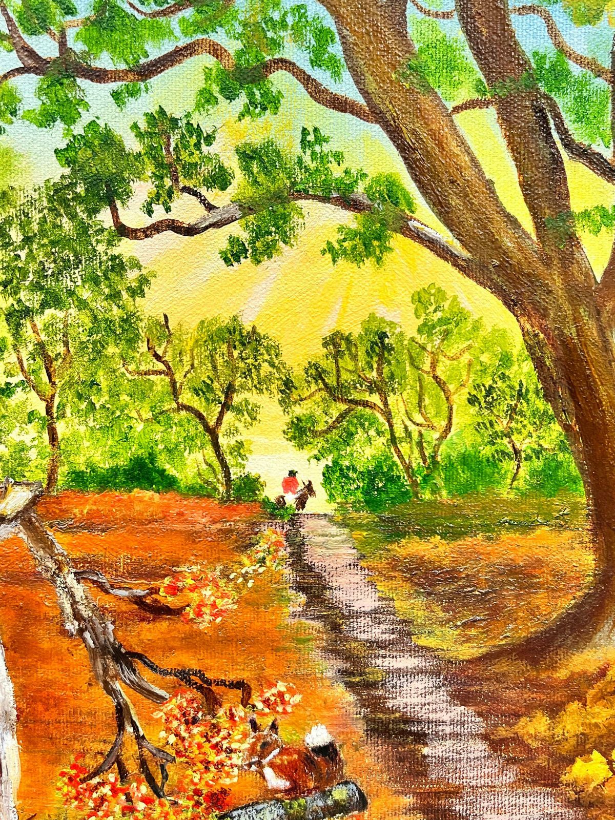 Ben Powellpheasants In Golden Autumn Leaves Woodland Pathway Contemporary British Painting photo 1532.0
