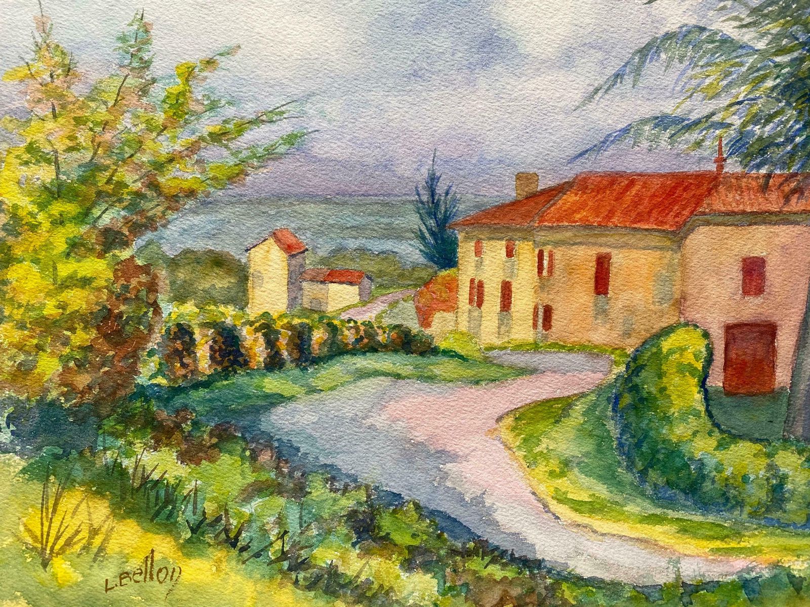 Louis Bellon1940's Provence French House Painting  Landscape   Post Impressionist Artistc. 1940s