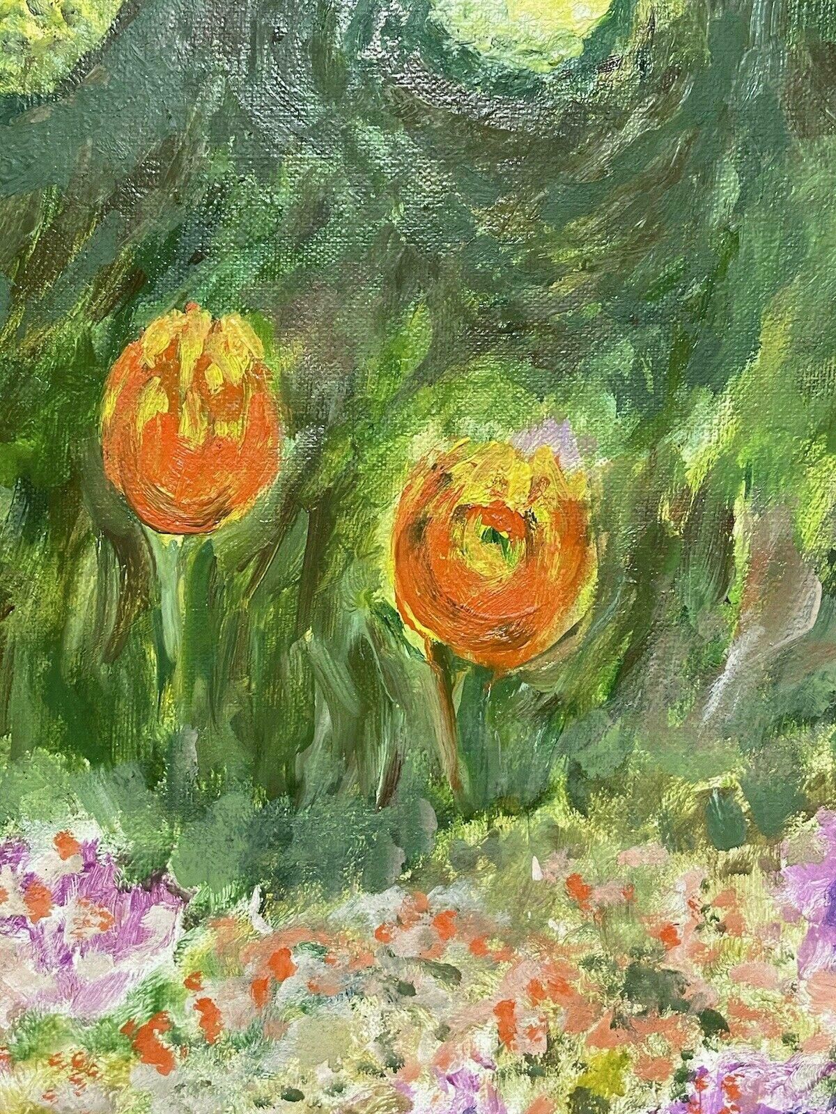 Claudine Ribouletclaudine Riboulet (French 1924 2013) Large Signed Oil   Tulips In The Gardenmid Century photo buy