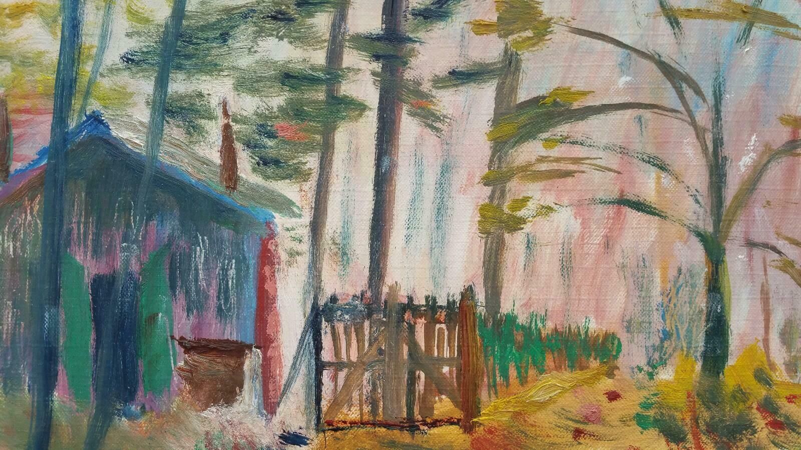 Unknown20th Century French Oil Painting A Woodland Cabinlate 20th Century photo for sale