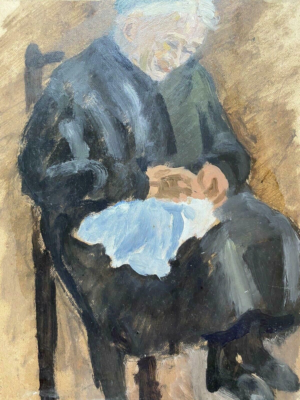 Genevieve Zondervan (1922 2013)genevieve Zondervan (1922 2013) 1940's French Oil Painting   Elderly Lady Sewingc. 1990's photo Art