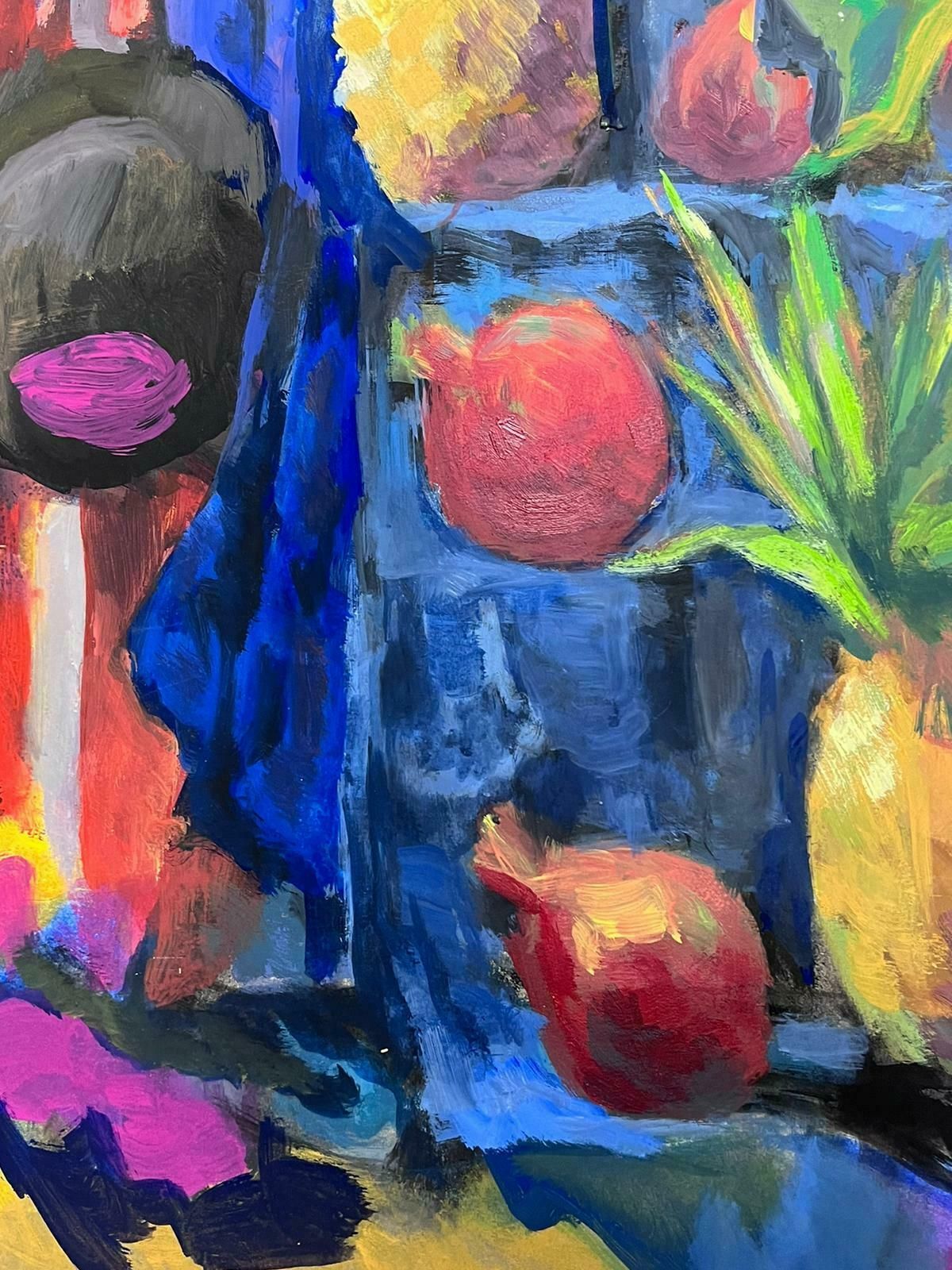 Guy Nicod 1970's French Modernist Still Life Pineapples Amazing Blue Colors photo for sale