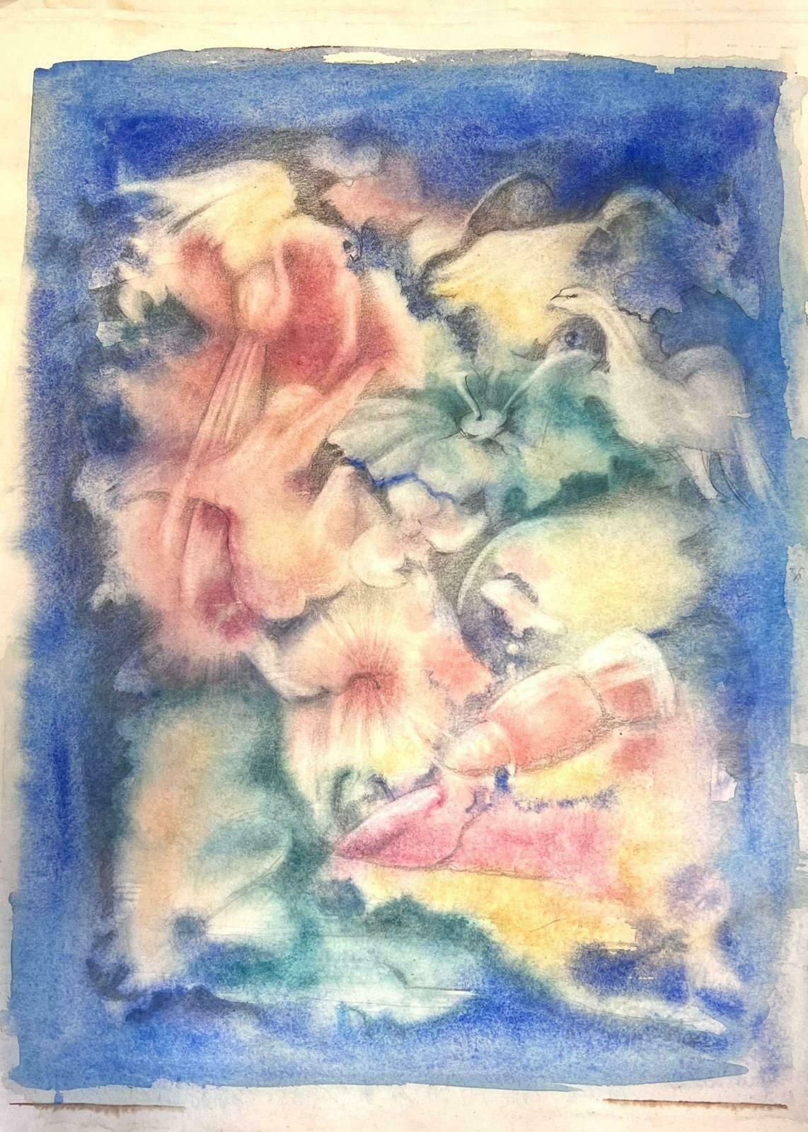 Guy Nicod 20th Century French Modernist Mythological Baby Colour Painting photo furniture