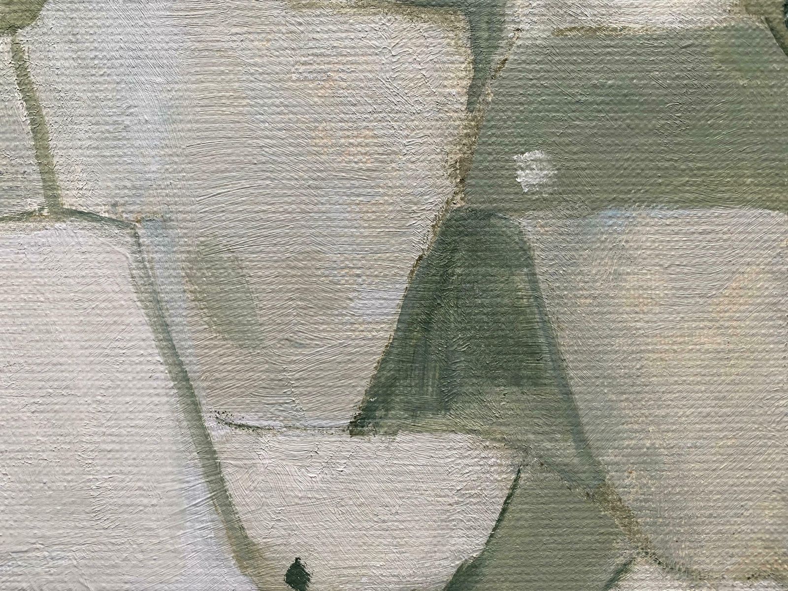 Yvette Dubois Habasqueshades Of Muted Green & Grey Color   Modern French Cubist Abstract Paintingc.2000s photo vinterior