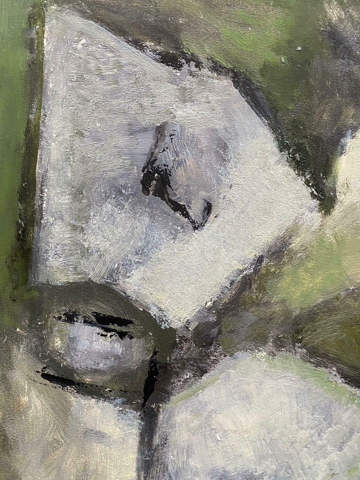 Yvette Dubois Habasquecontemporary French Cubist Abstract Painting   Pastel Shades Of Greenc.2000s photo for sale