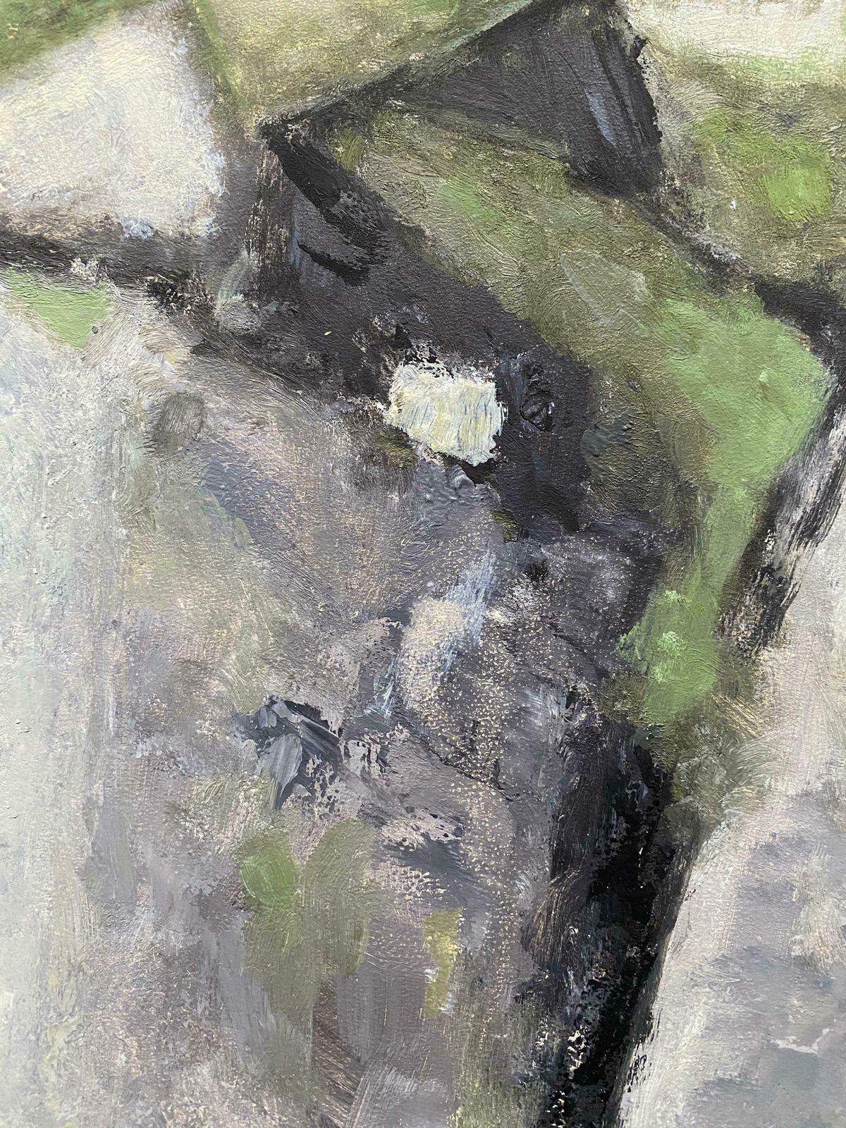 Yvette Dubois Habasquecontemporary French Cubist Abstract Painting   Pastel Shades Of Greenc.2000s photo vintage