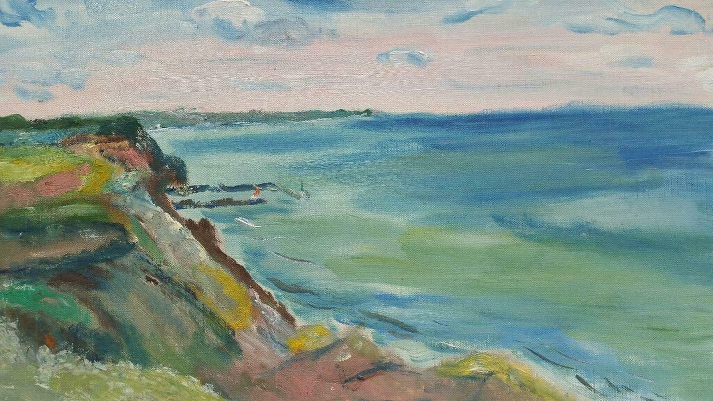 Unknown20th Century French Oil Painting A Clifftop Summer Walk Beach Scene Cliffslate 20th Century