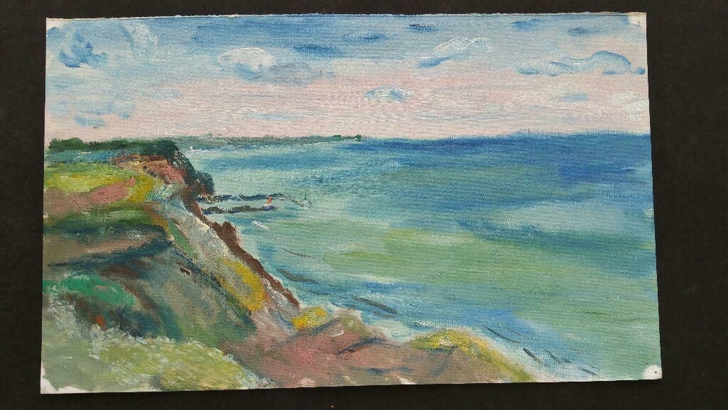 Unknown20th Century French Oil Painting A Clifftop Summer Walk Beach Scene Cliffslate 20th Century photo furniture