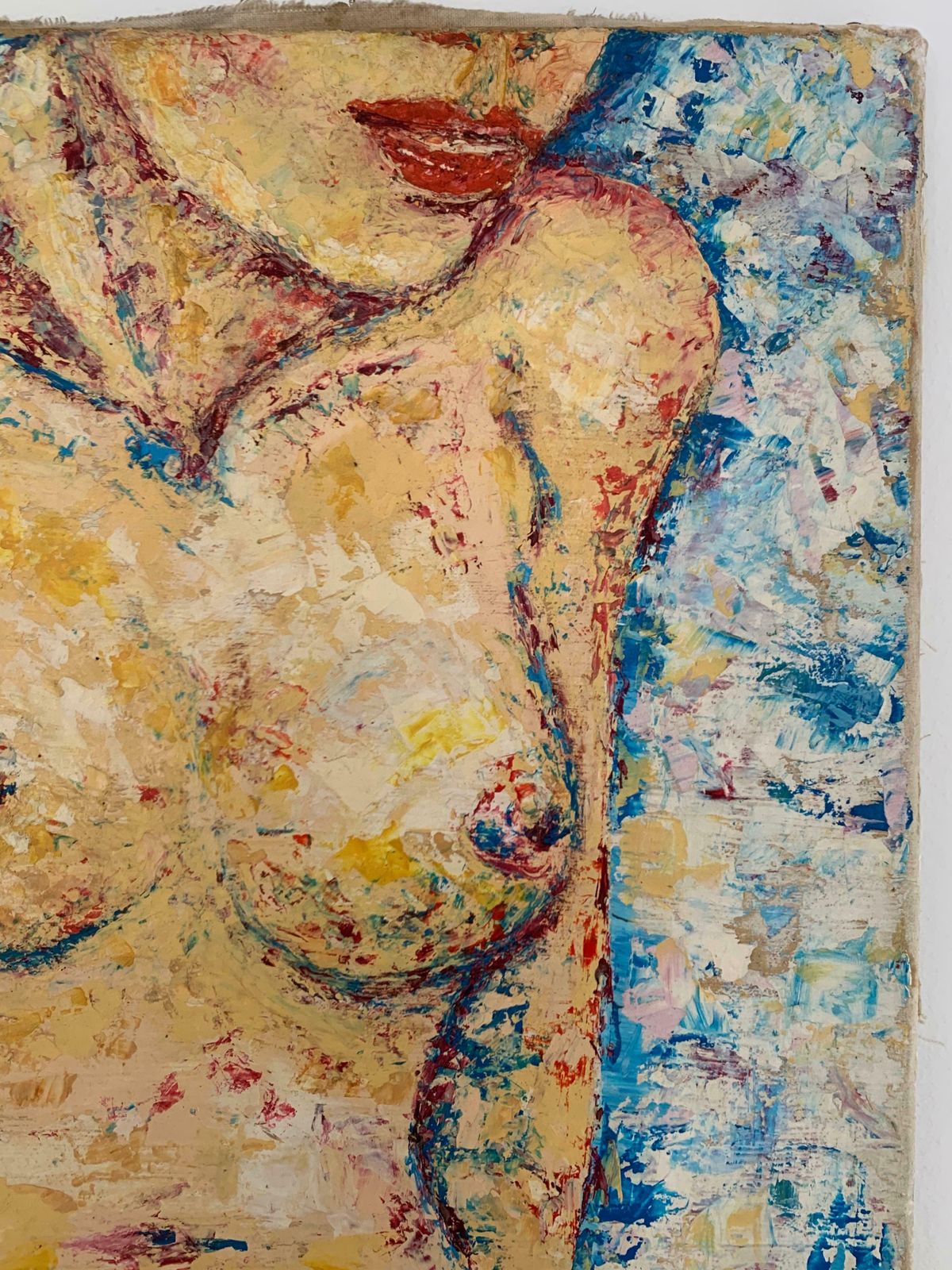 Unknown1970's French Post Impressionist Oil   Nude Lady Sunbathing Blue Backgroundc. 1970's photo vinterior