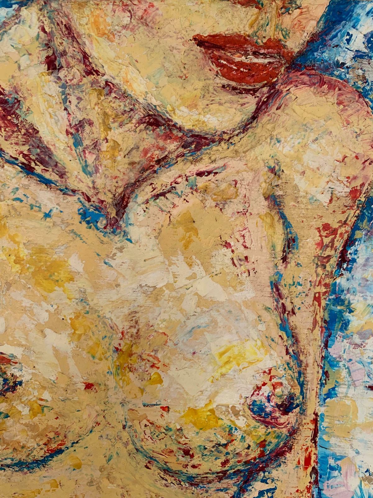 Unknown1970's French Post Impressionist Oil   Nude Lady Sunbathing Blue Backgroundc. 1970's photo buy