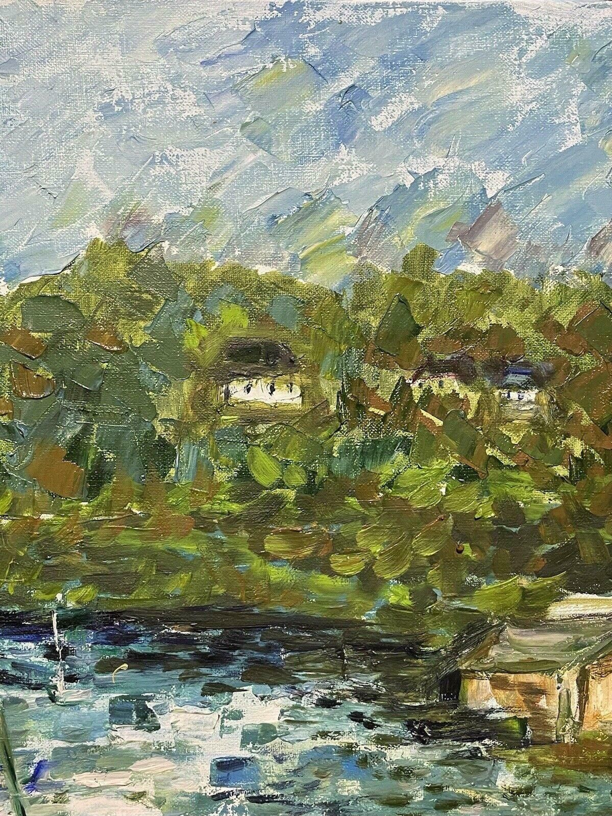 Claudine Ribouletclaudine Riboulet (French 1924 2013) Large Signed French Oil   Boats In Harbourmid Century photo buy