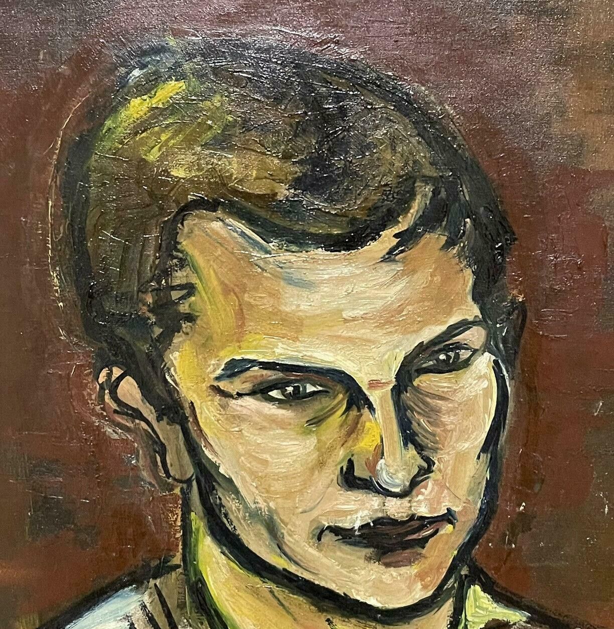 Unknownlarge1970's French Modernist Oil   Portrait Of A Young Manc. 1970's photo vinterior