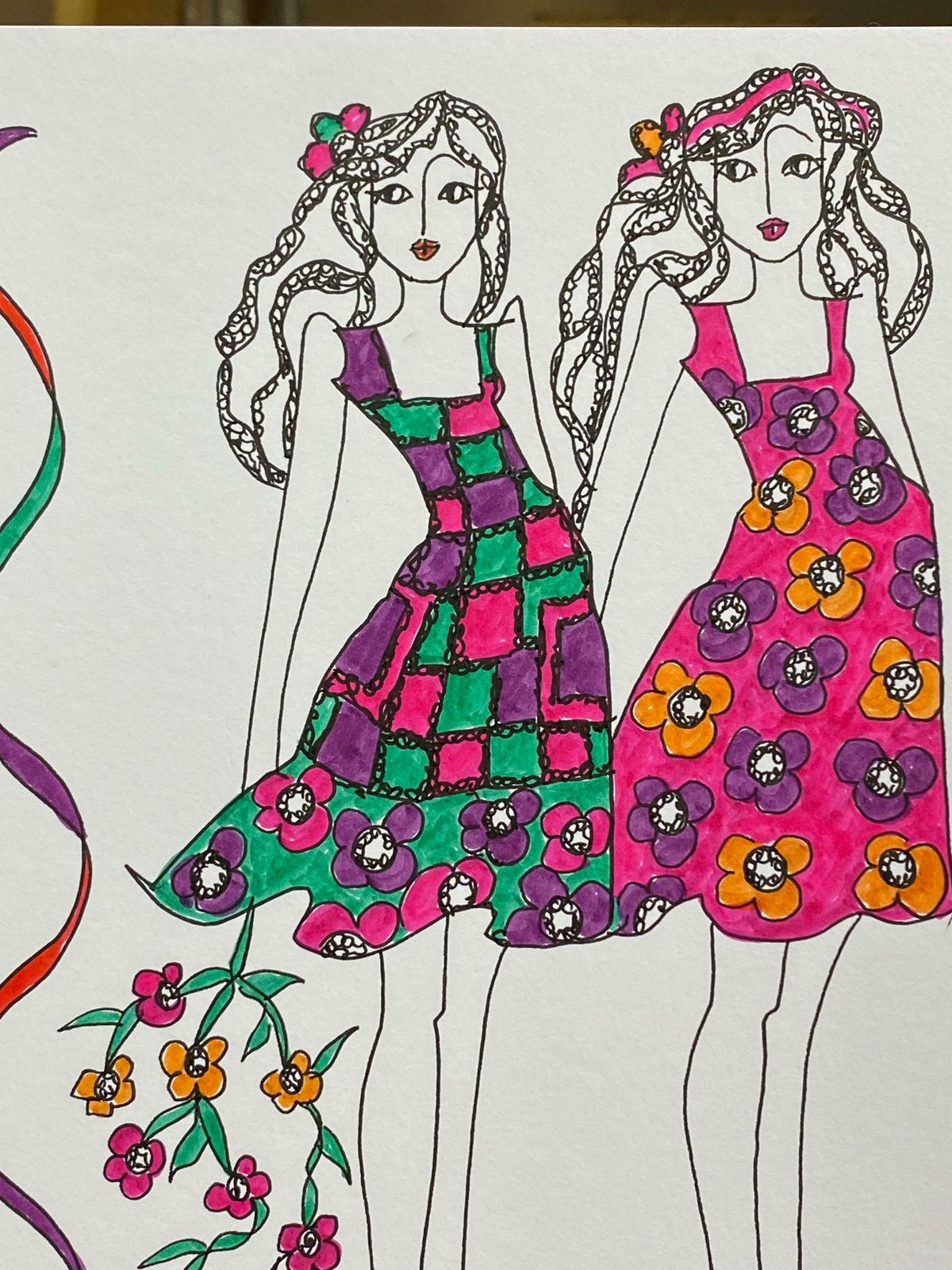 Roz Jenningsoriginal Fashion Design Illustration Watercolor Painting Laura Ashley Designerc. 2000's photo furniture