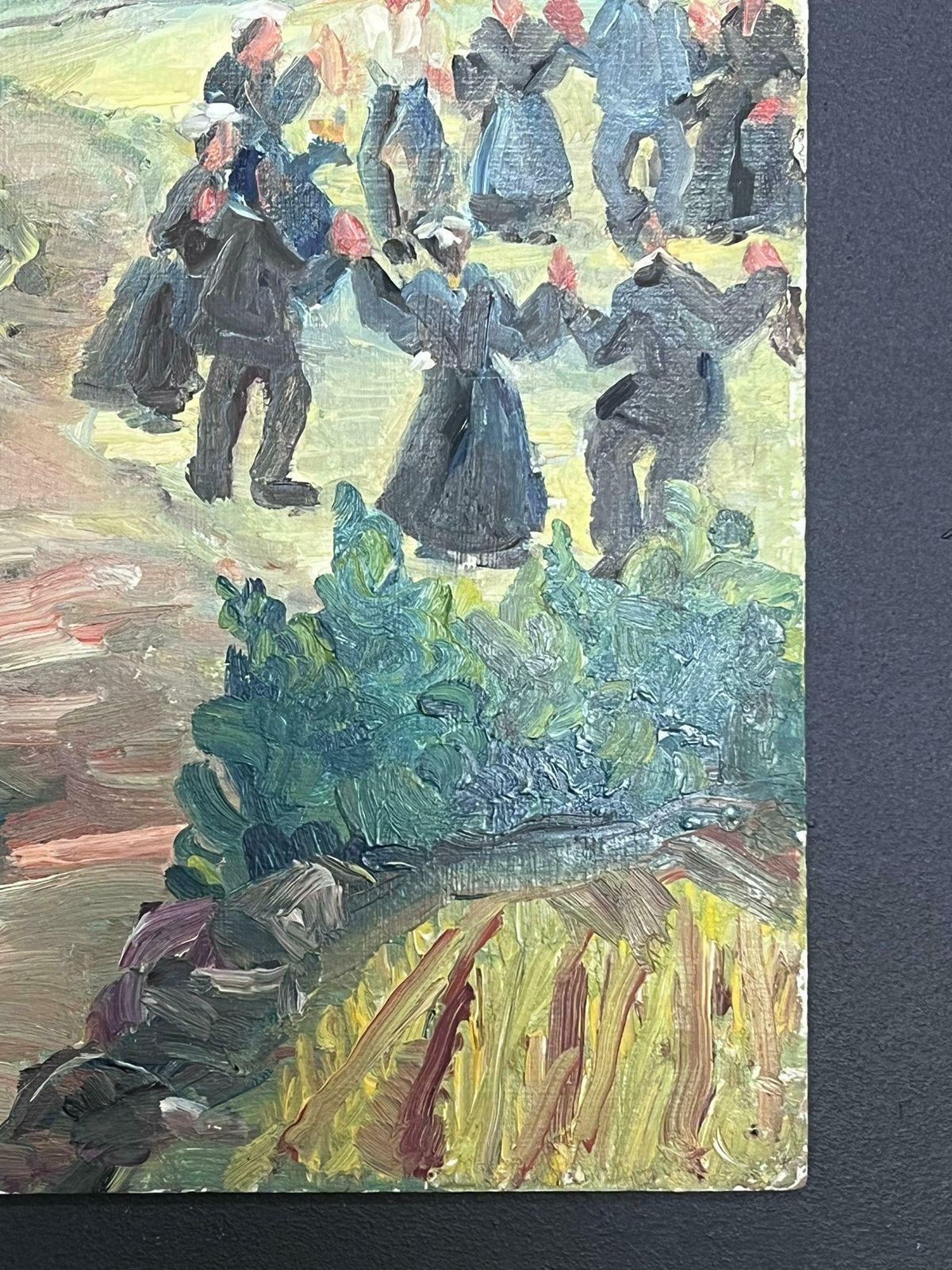 Regine Davidmid 20th Century 1950's French Post Impressionist Oil Villagers Leaving Church1950's photo furniture