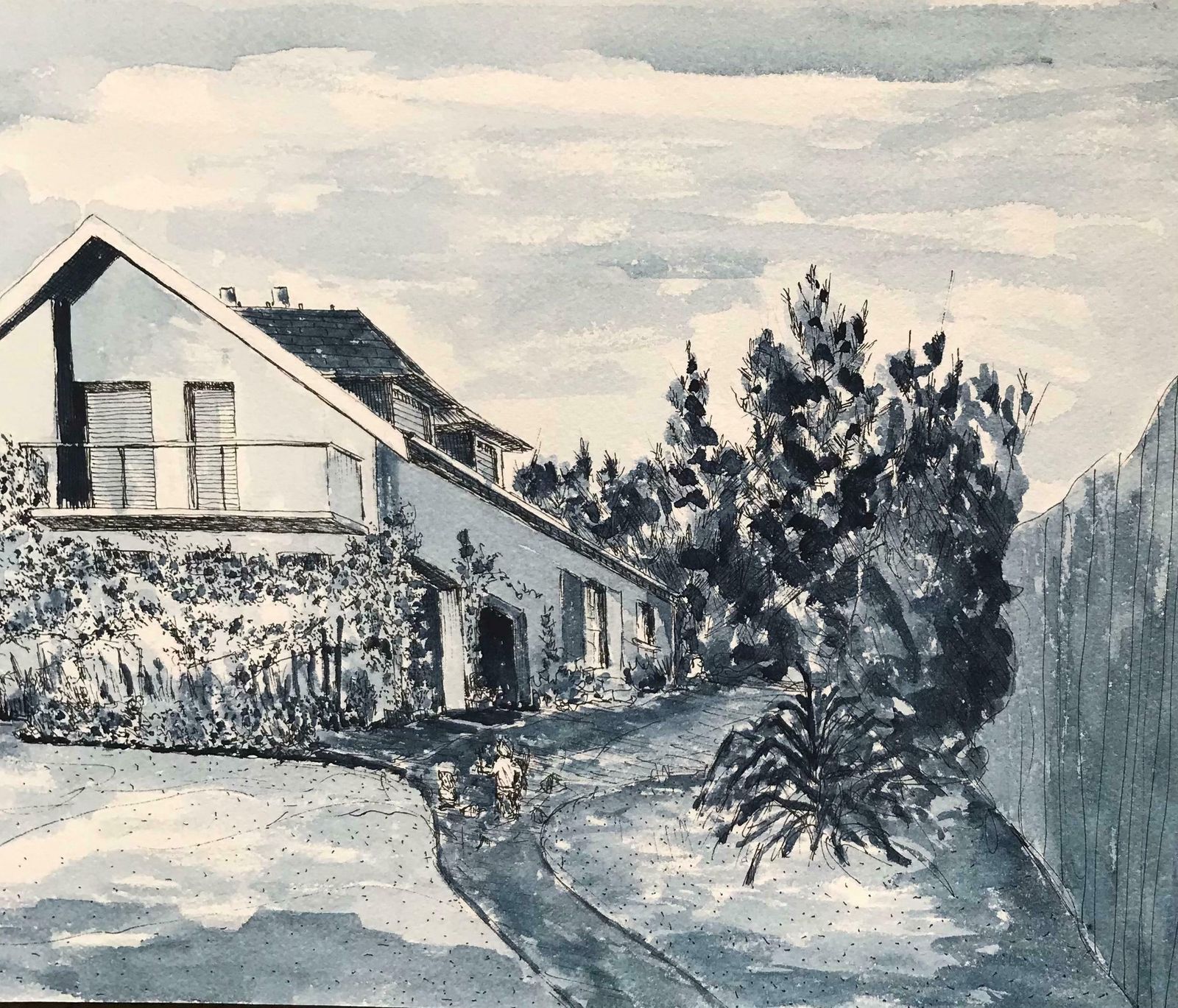 Bernard Labbe1950's Modernist/ Cubist Painting   Blue French Landscape1950's photo for sale