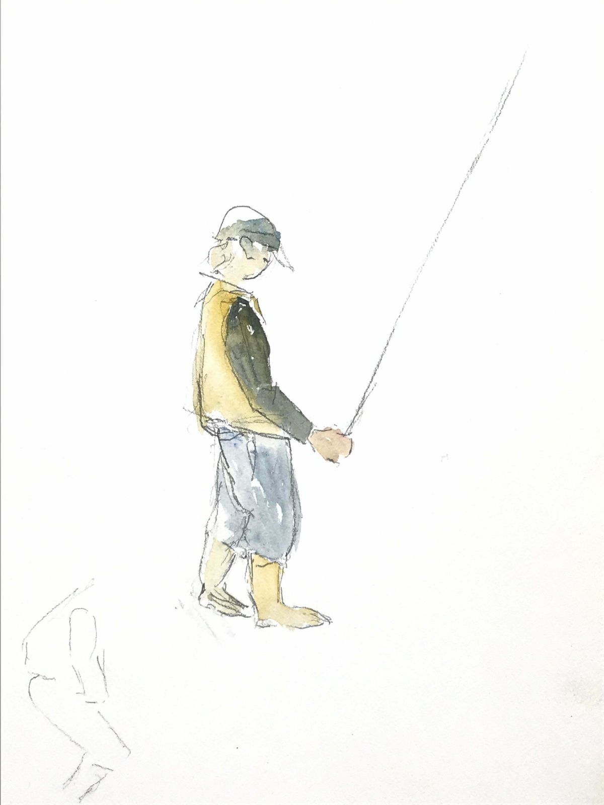 Bernard Labbe1950's Modernist/ Cubist Painting   Fisherman And His Rod 1950's photo furniture