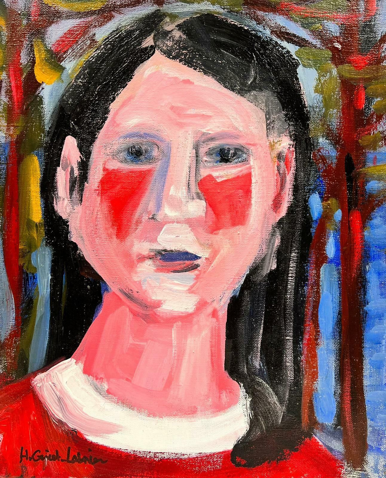 Huguette Ginet Lasnier French Modernist Painting Head & Shoulders Portrait Oil Paintingc. 2000's
