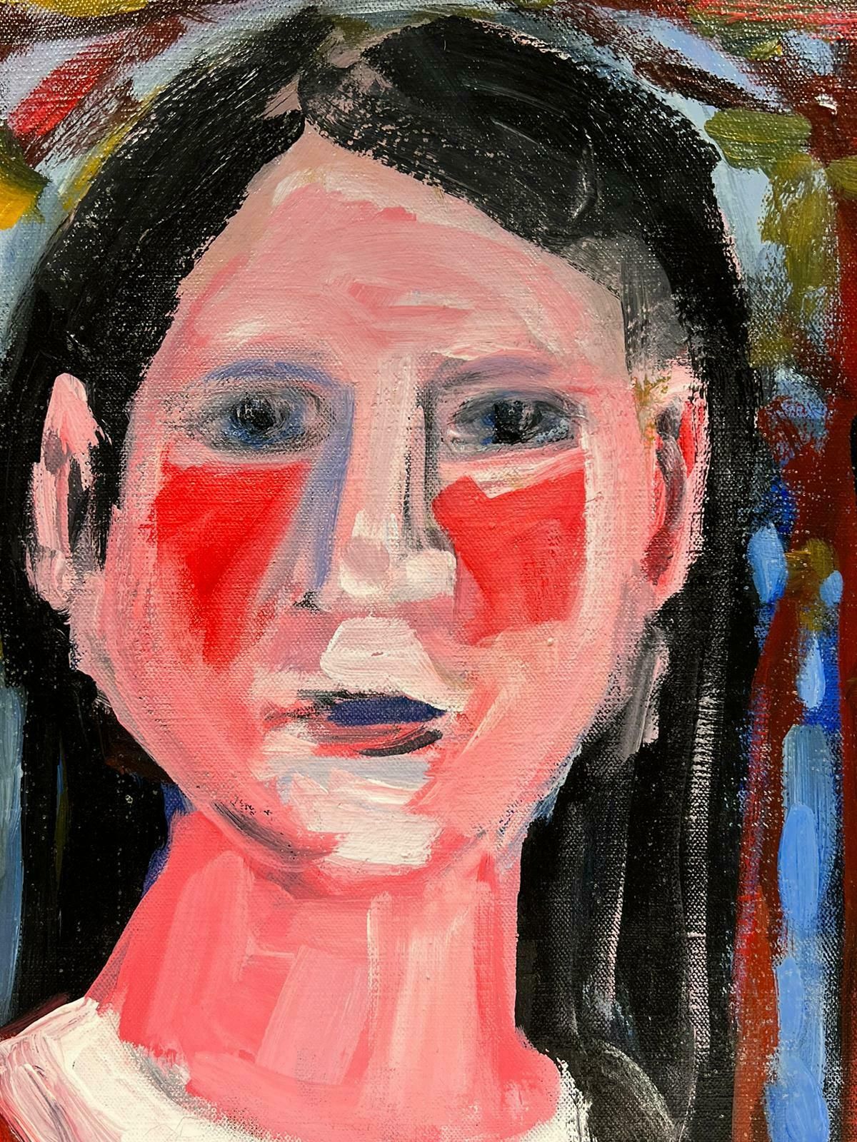 Huguette Ginet Lasnier French Modernist Painting Head & Shoulders Portrait Oil Paintingc. 2000's photo for sale