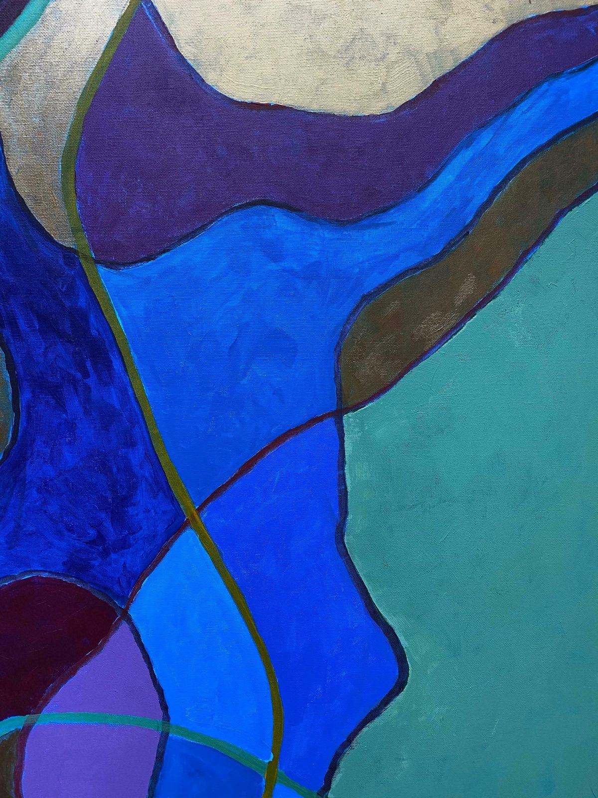 Michael Haswellhuge Abstract Painting By Listed British Artist   Blue Green Gold Purple Mustardc. 2000 photo vinterior