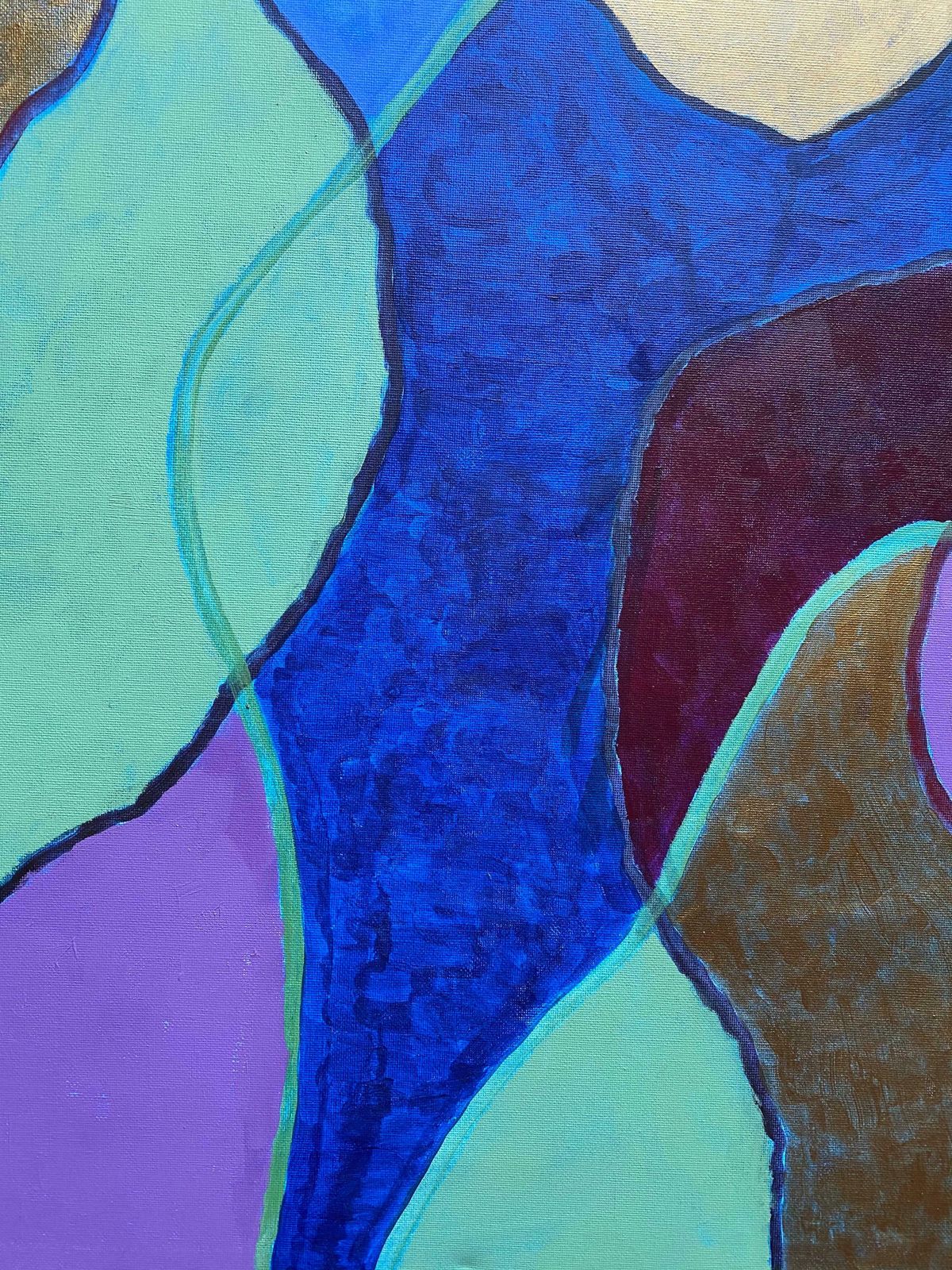 Michael Haswellhuge Abstract Painting By Listed British Artist   Blue Green Gold Purple Mustardc. 2000 photo buy