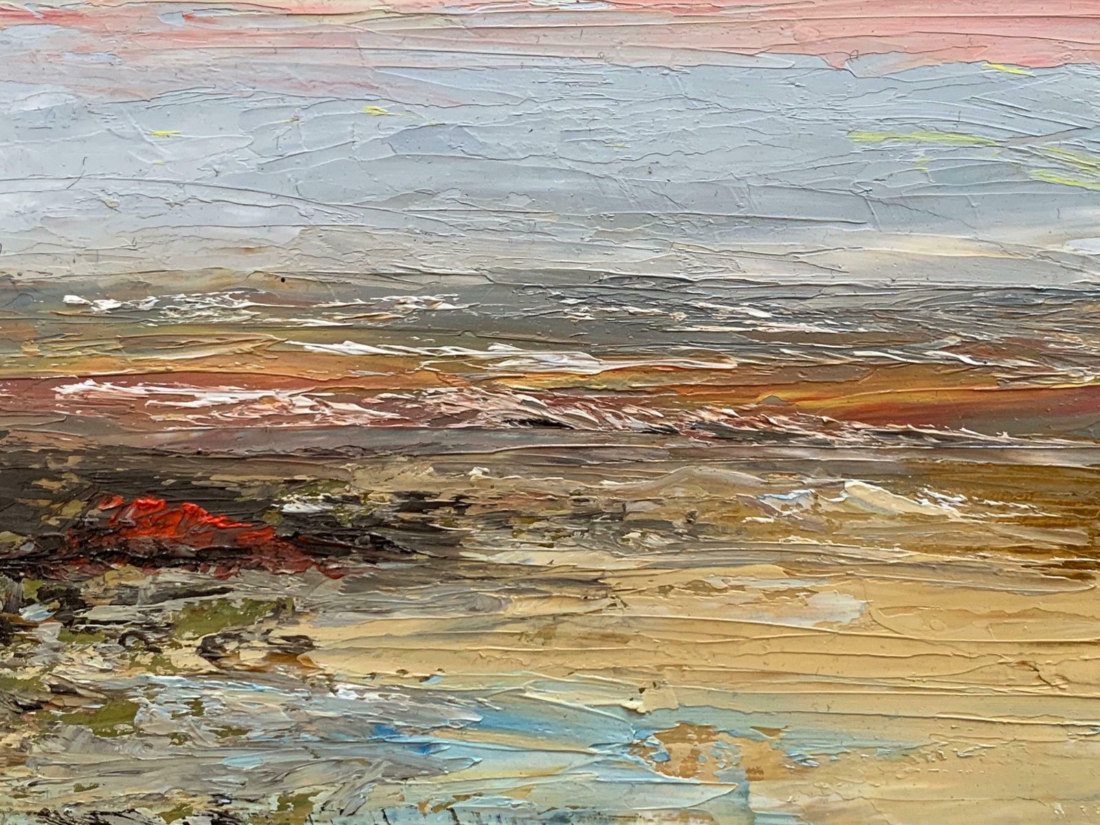 Unknownfrench Impressionist Oil Painting Sunset Over Crashing Waves And Golden Sandsc.2000 photo for sale