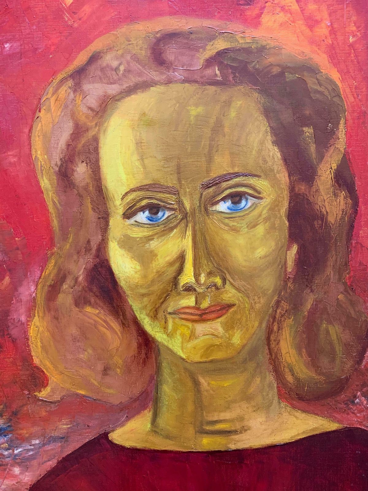 Sophie Danielle Rubinstainlarge 1960's French Portrait Of Lady In Red Signedmid 20th Century photo Art