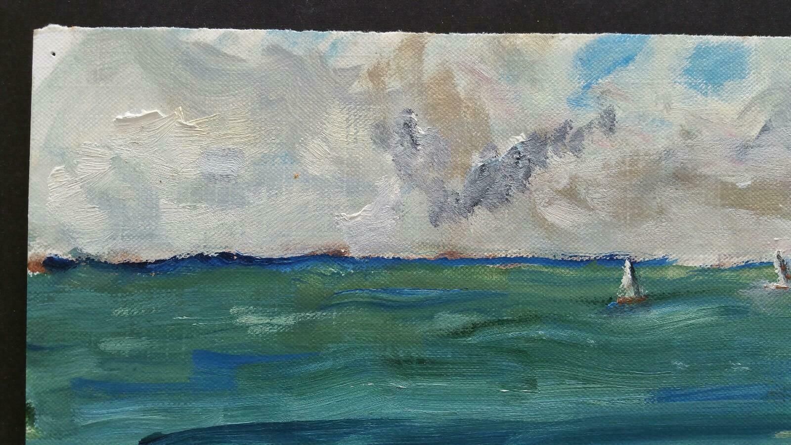 Unknown20th Century French Oil Painting A Summer Beach Blue Skieslate 20th Century photo 812.0