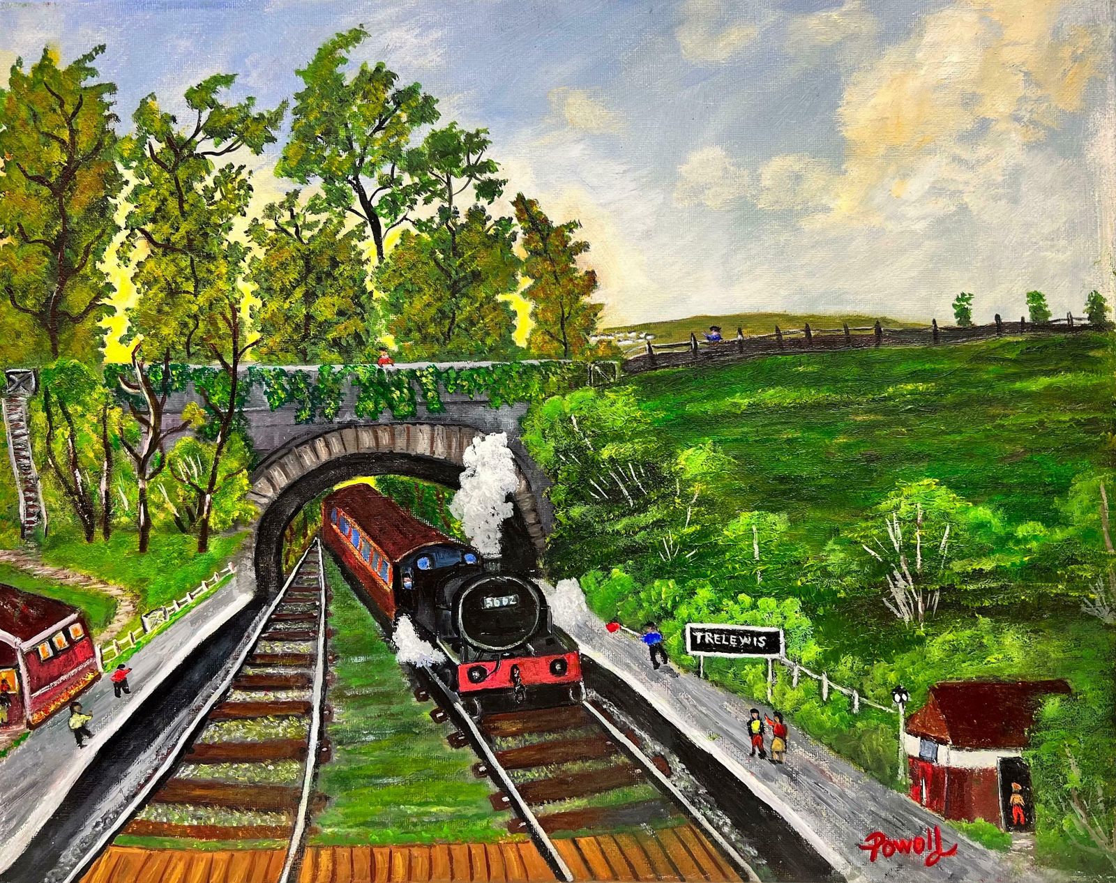 Ben Powellold Steam Train Going Under Bridge In Welsh Landscape Contemporary Painting