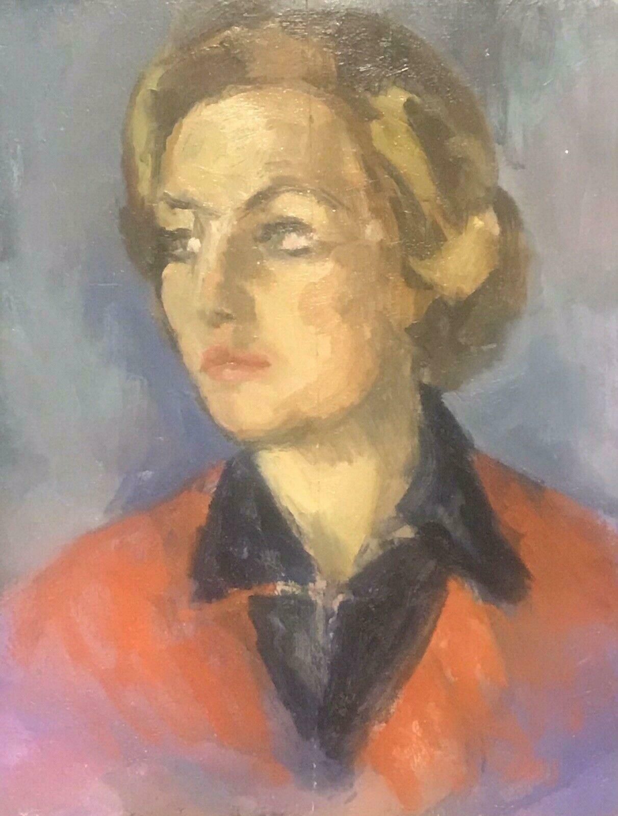 Akos Biroakos Biro (Hungarian 1911 2002) Expressionist Oil Portrait Lady In Red   Signedc.1950's photo Art