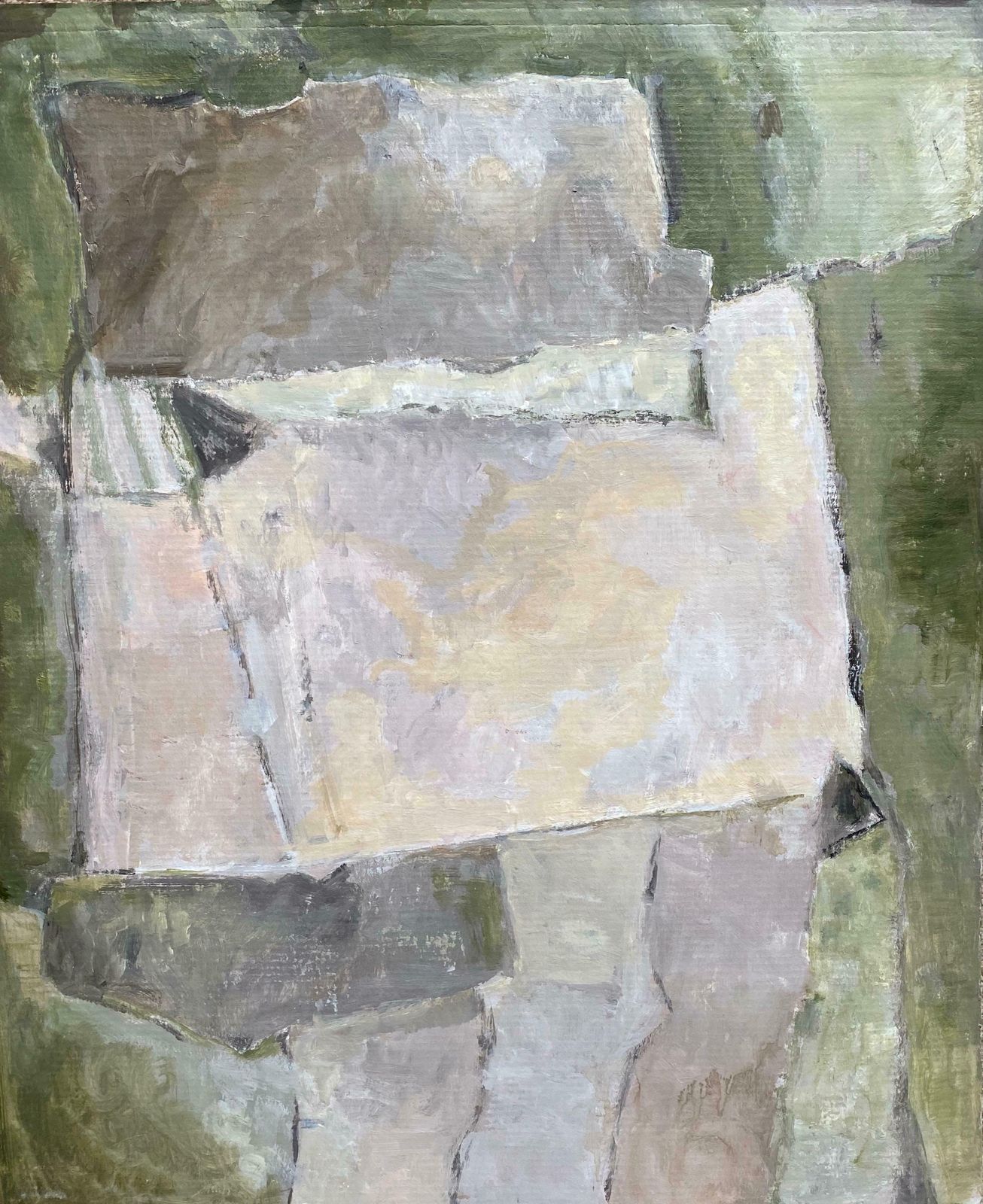 Yvette Dubois Habasqueyvette Dubois Habasque (1929 2016) French Cubist Abstract Painting Green Colorsc.2000s photo furniture