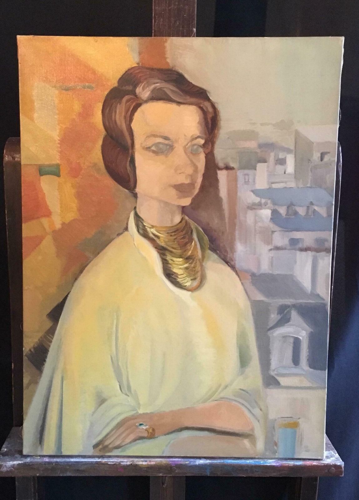 Unknownstylish Impressionist Portrait, Female Model, Original Oil Paintingc.1970s photo vinterior