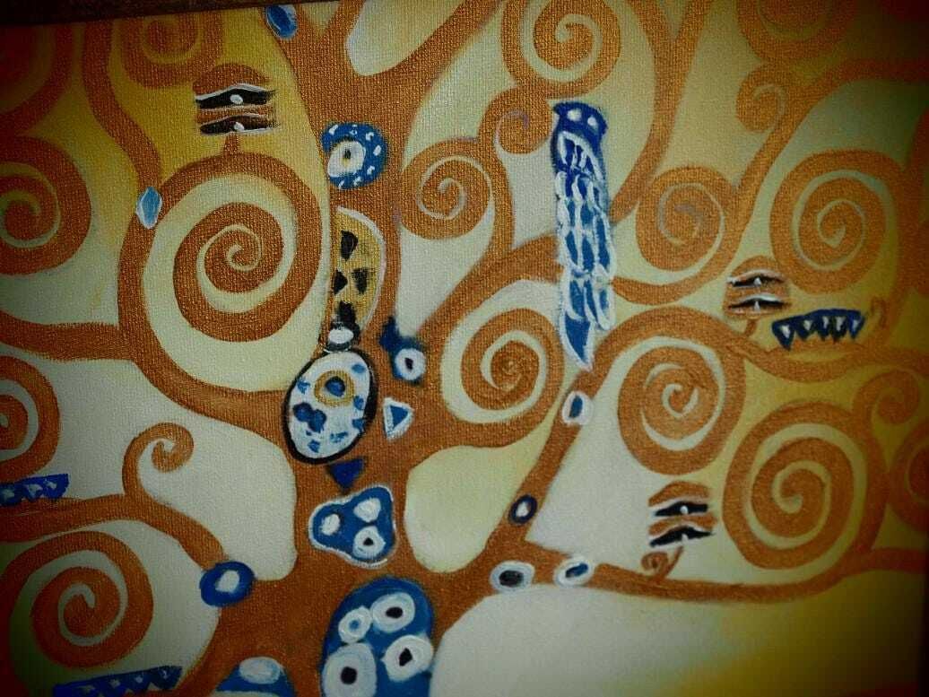 Oil Painting Inspired By Gustav Klimt   "Tree Of Life" With Elegant Wooden Frame   Gustav Klimt, Tree Of Life, Oil Painting, Art Décor photo for sale