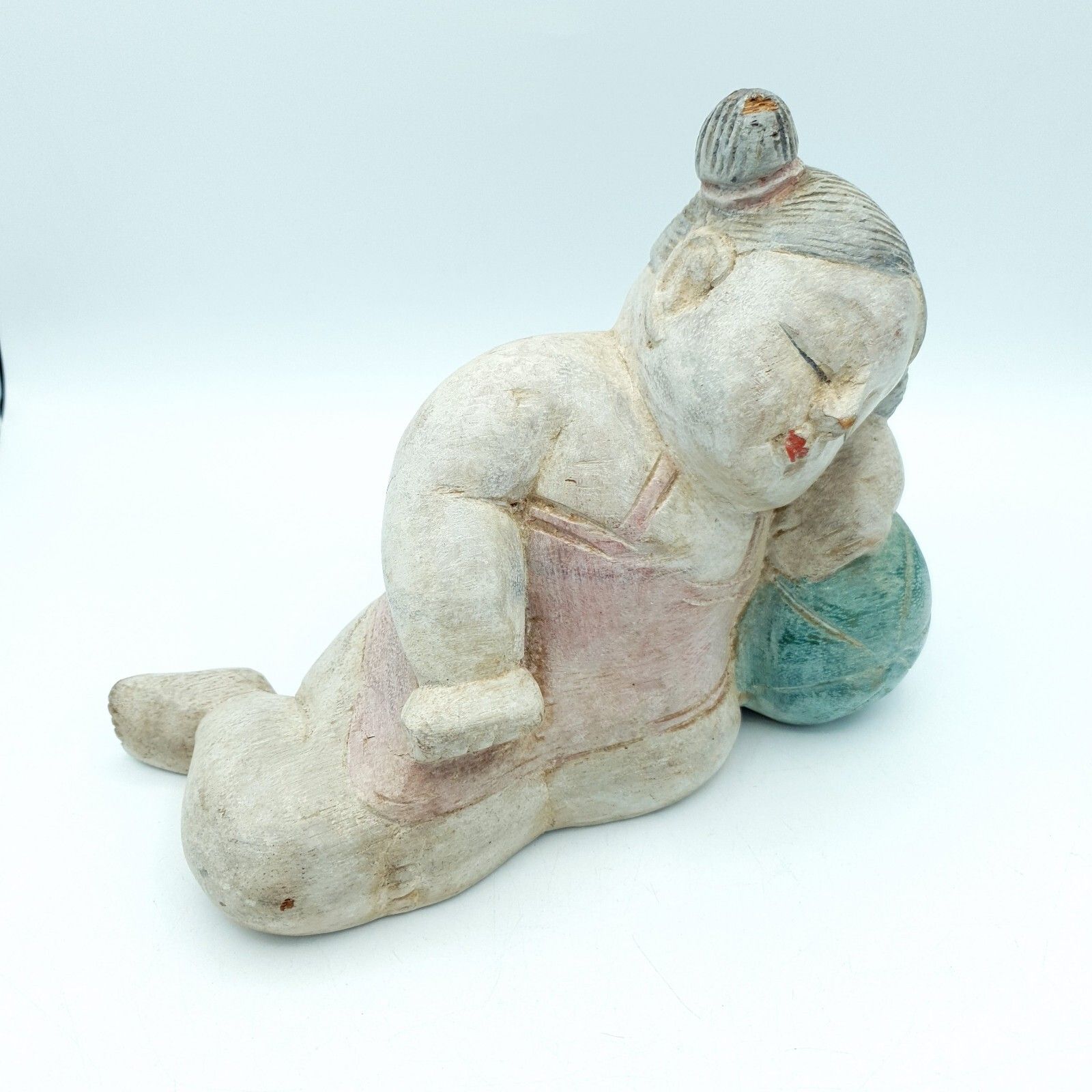 photo furniture Handcarved Asian Sculptures Wood Carved Children Sleeping C1960 80s Altai Mount?