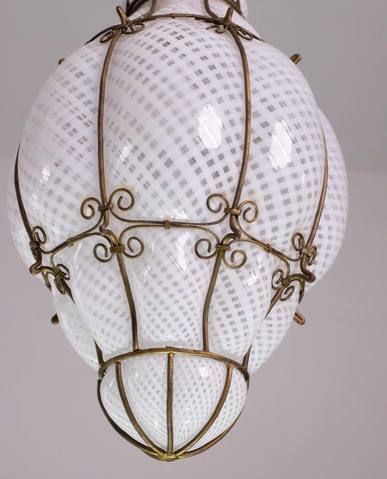 Extraordinary Rare Large Size Venetian Lantern In Murano Reticello Glass, 1940s photo vintage