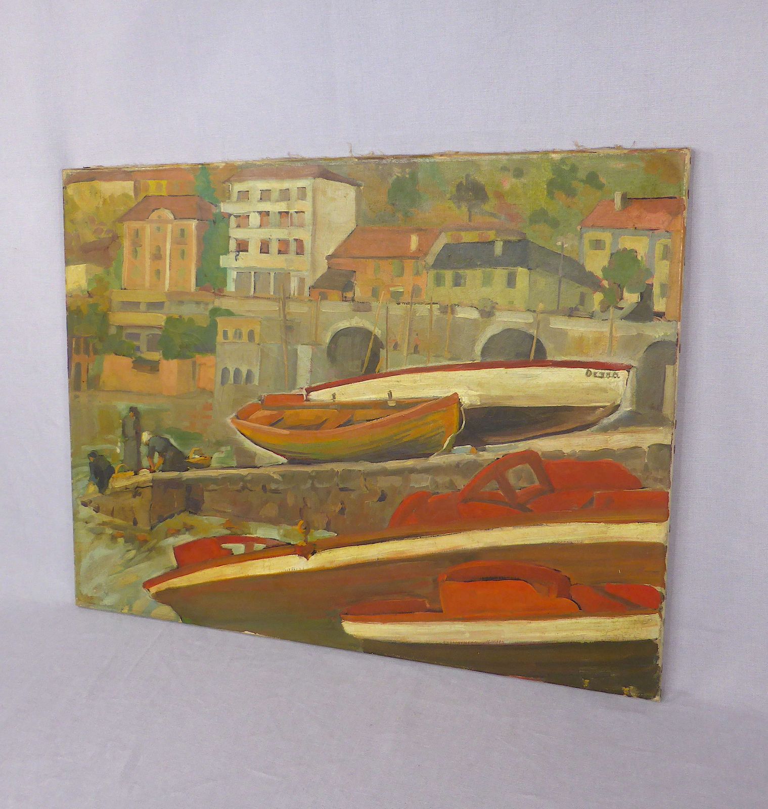 Post Impressionist Painting Of A Quay With Boats photo furniture
