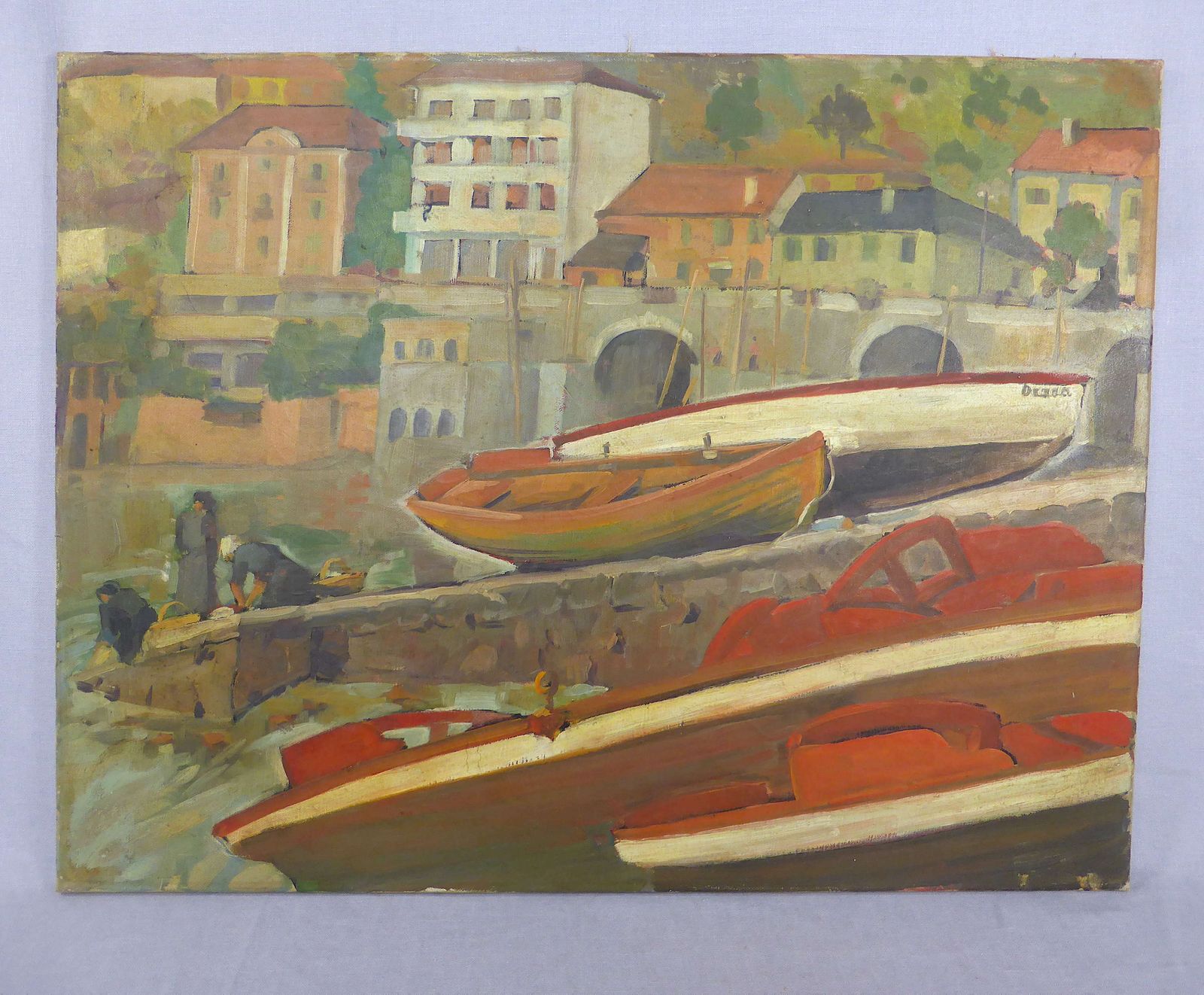 Post Impressionist Painting Of A Quay With Boats photo for sale