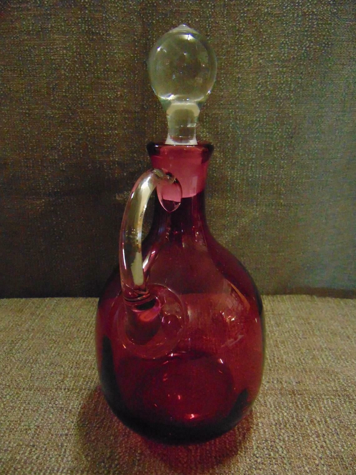 Cranberry Glass Decanter With 6 Glasses photo furniture