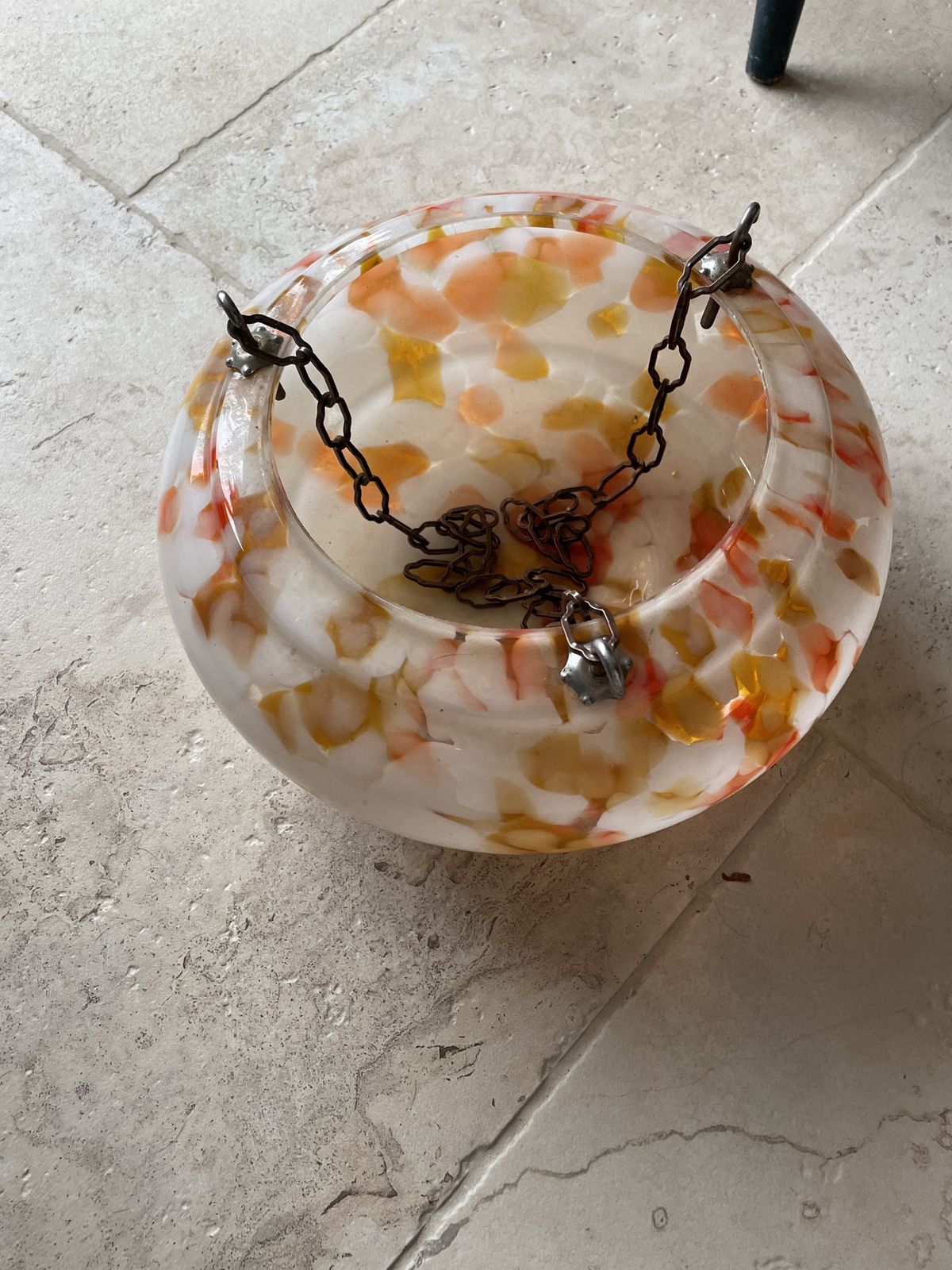 Art Deco 1930’s Amber And Orange Scatterglass Flycatcher Lampshade With Hanging Chains photo Lighting