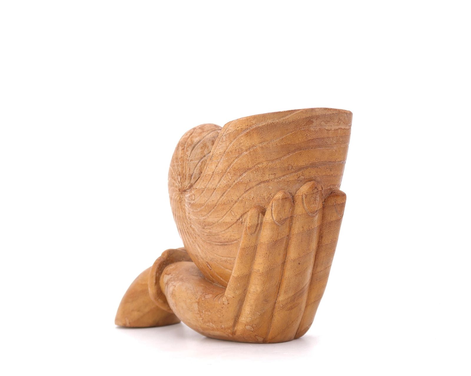 Large Wooden Bowl Or Dish, Hand Holding A Seashell, 1970s / Carved Wood, Bathroom, Boho Chic, Bohemian, Folk, Ring Dish, Jewelry Holder photo vinterior