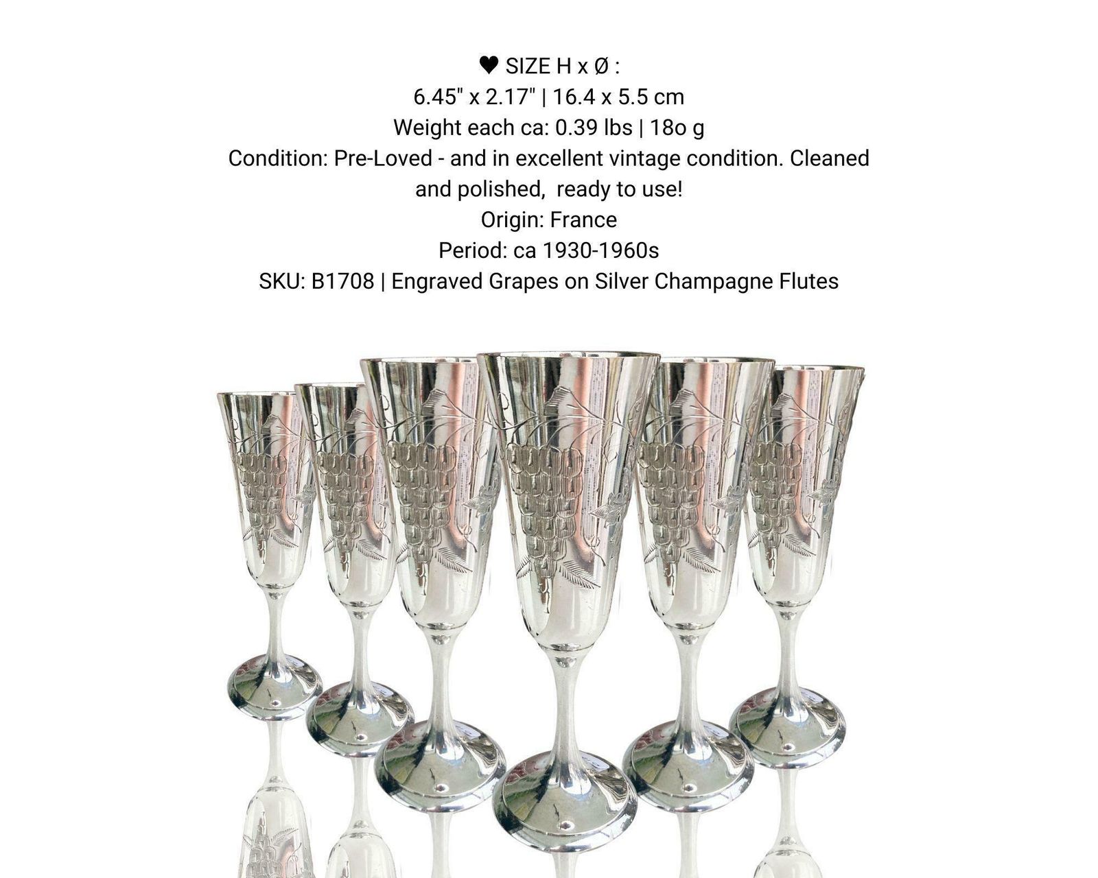 Zilveren Gegraveerde Champagneglazen | 6 Stuks | Decoratie Met Franse Druiven photo Woonaccessoires