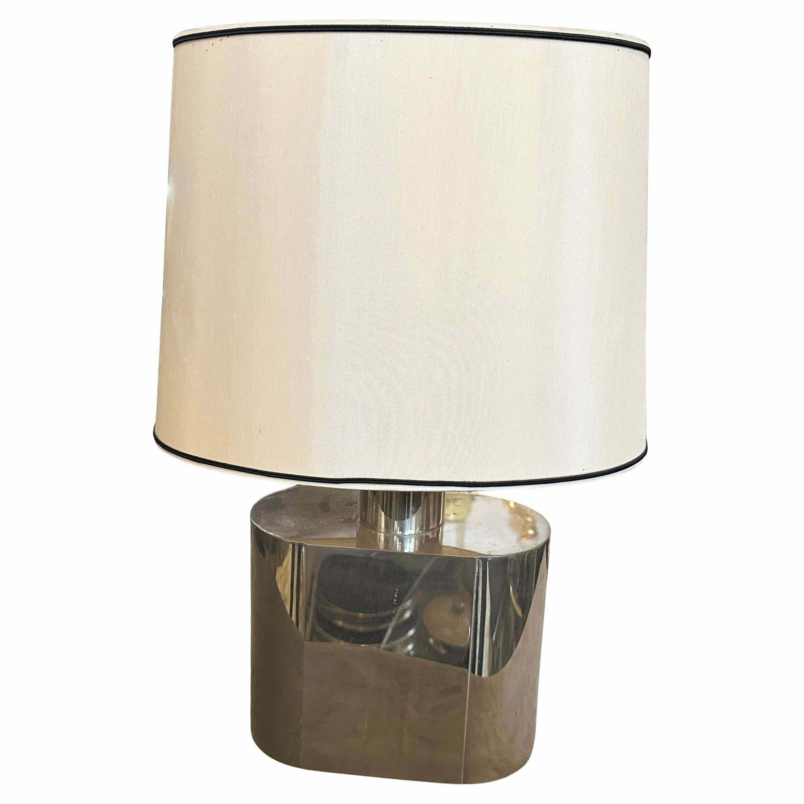 1980s Mid Century Modern Oval Steel Table Lamp By Tommaso Barbi
