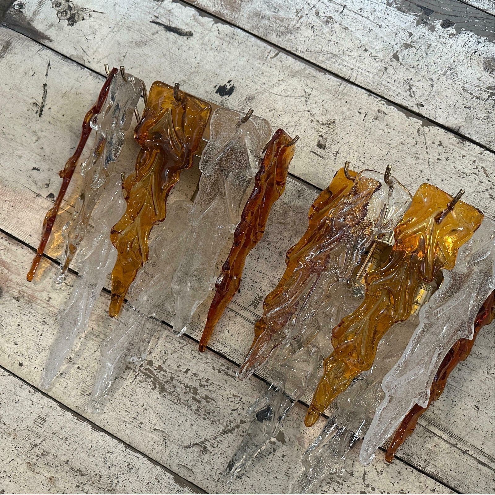 1970s Mid Century Modern Brass And Murano Glass Wall Sconces By Mazzega photo Lighting