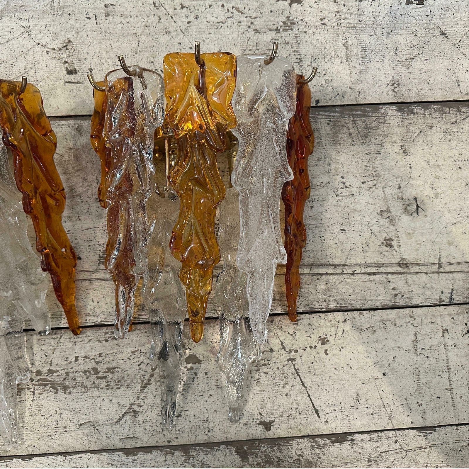 1970s Mid Century Modern Brass And Murano Glass Wall Sconces By Mazzega photo buy