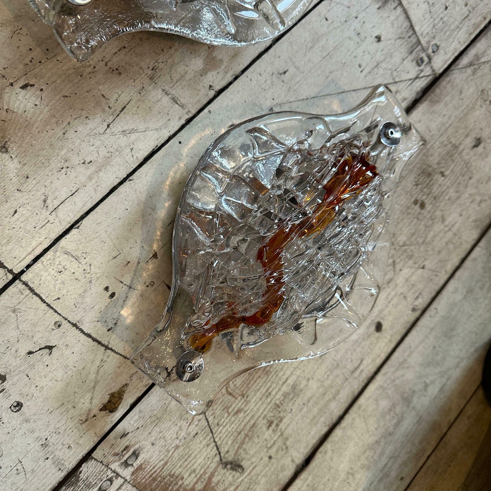 Set Of Two 1970s Space Age Clear And Brown Murano Glass Wall Sconces By Mazzega photo furniture