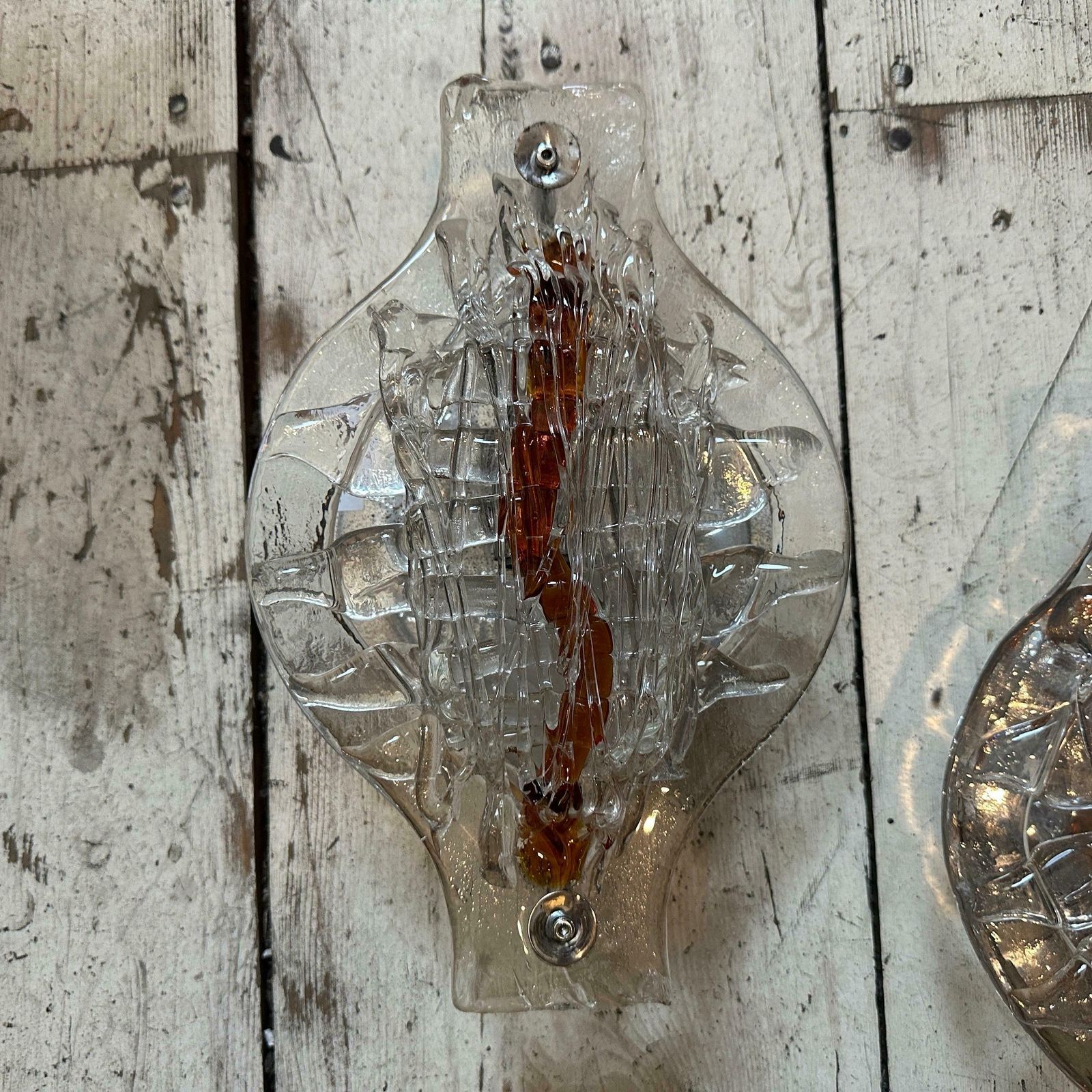 Set Of Two 1970s Space Age Clear And Brown Murano Glass Wall Sconces By Mazzega photo for sale
