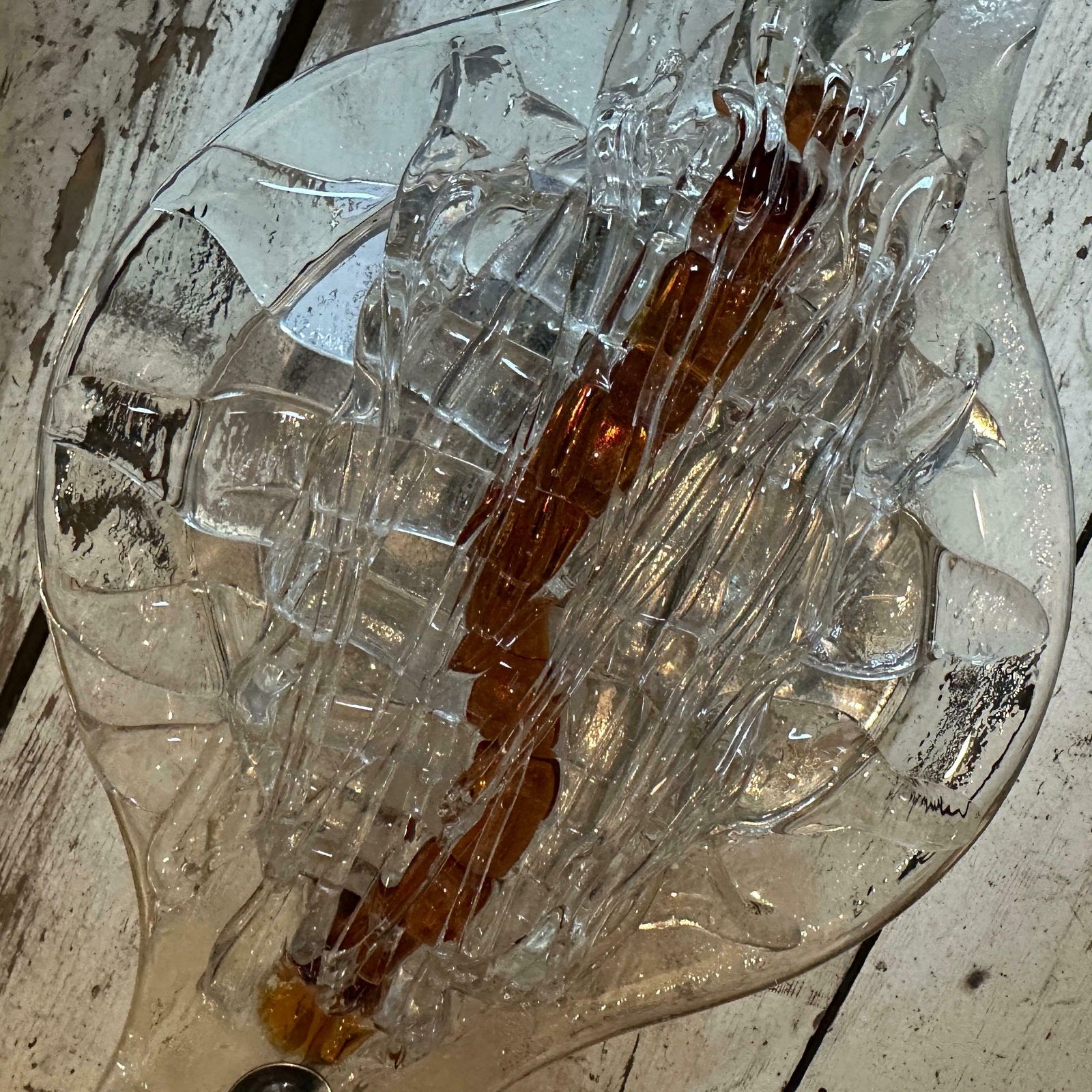 Set Of Two 1970s Space Age Clear And Brown Murano Glass Wall Sconces By Mazzega photo vintage