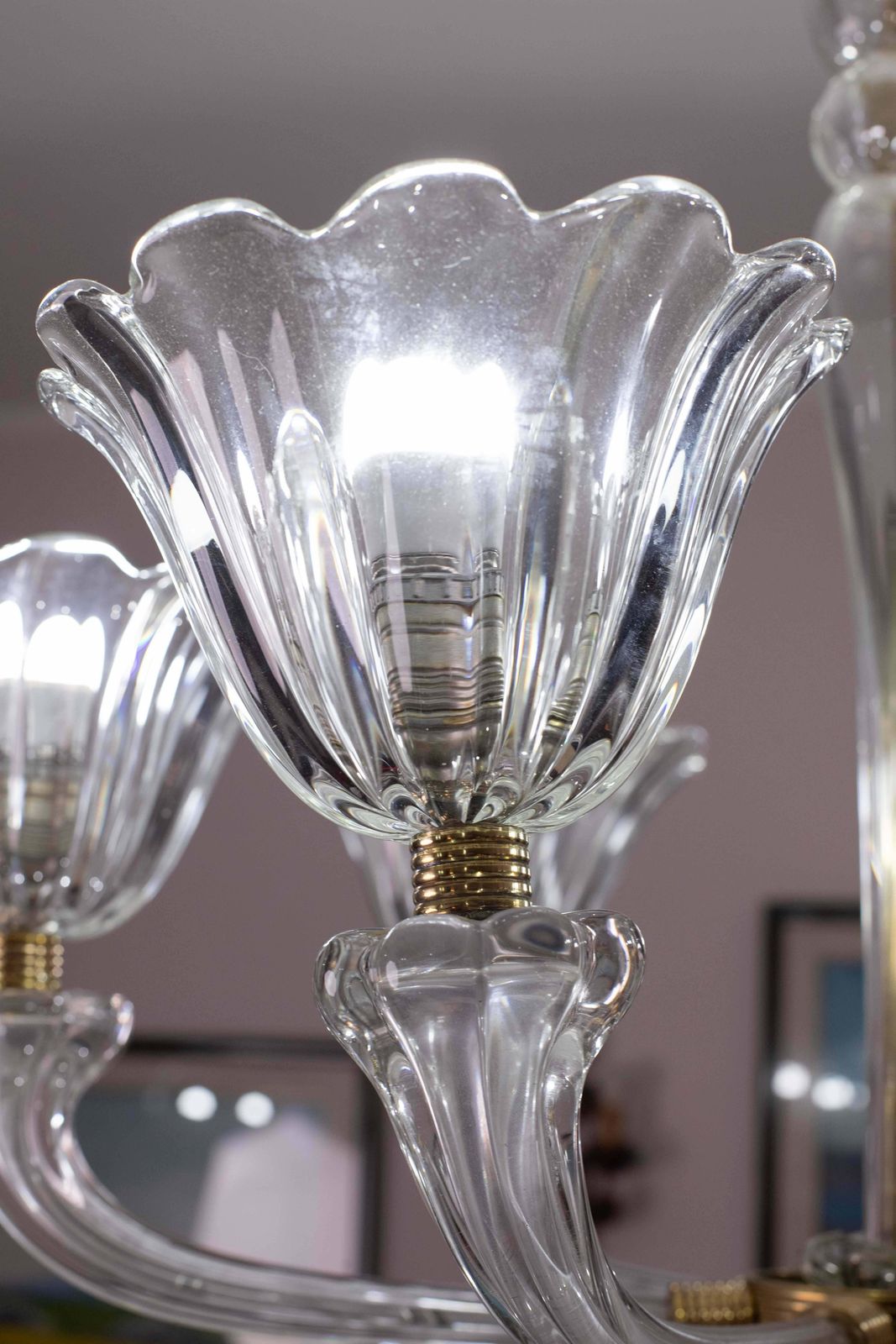 Lighting Mid Century Venetian Art Deco Murano Blown Glass Six Light Chandelier By Seguso photo