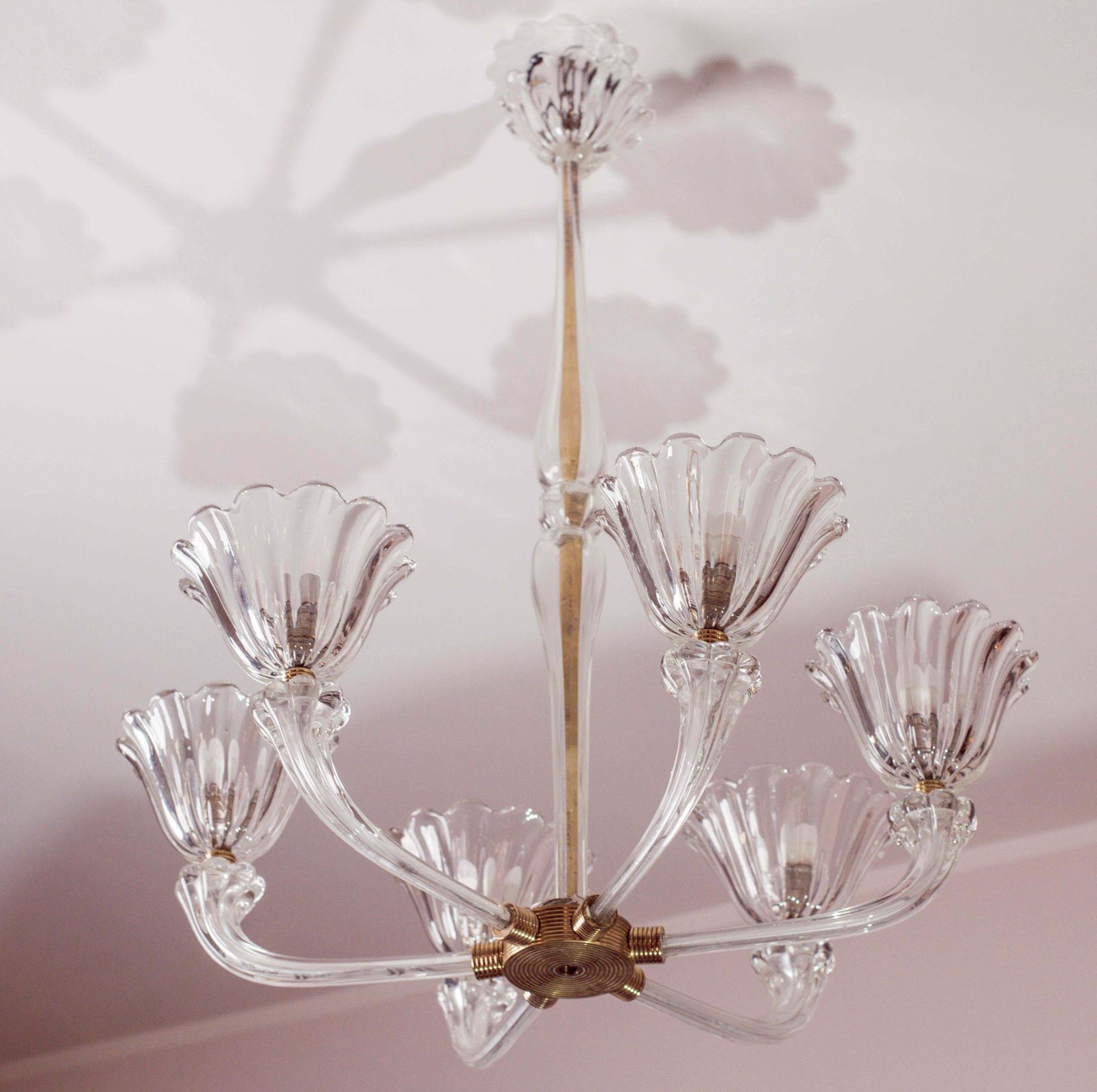 5918.0 Mid Century Venetian Art Deco Murano Blown Glass Six Light Chandelier By Seguso photo