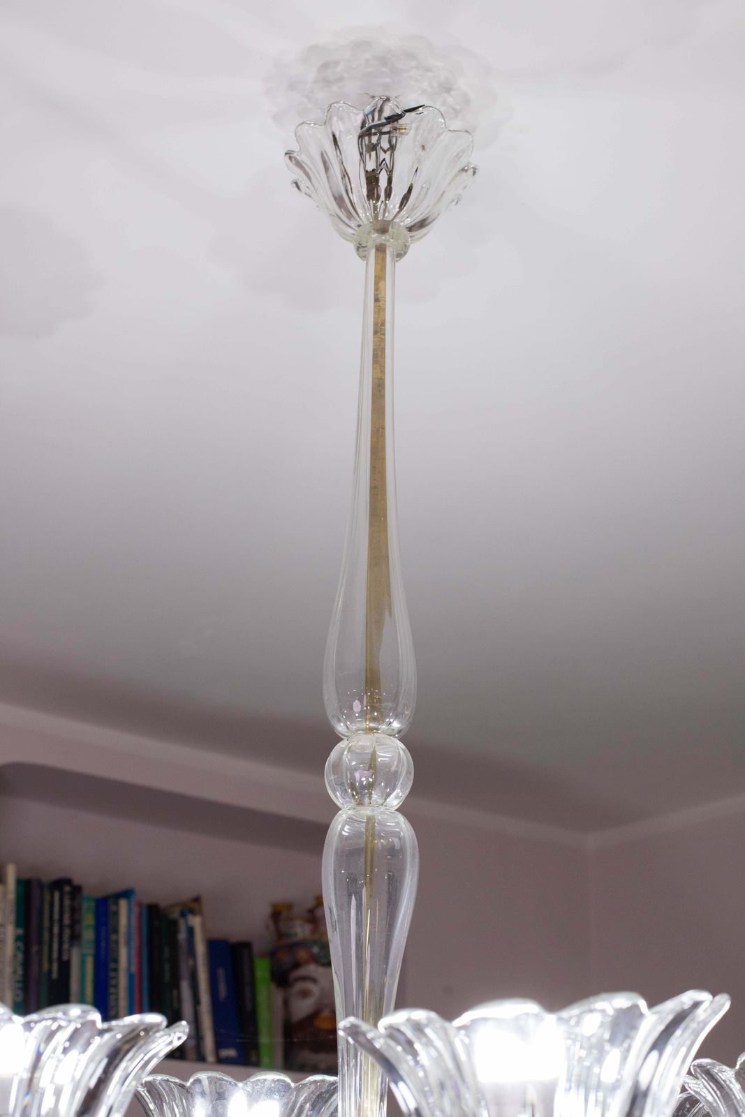 photo vintage Mid Century Venetian Art Deco Murano Blown Glass Six Light Chandelier By Seguso